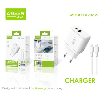 Chargeur rapide USB-C PD (Power Delivery) 25 W avec ports A et C et câble...