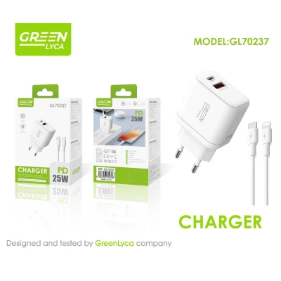 Cargador Green Lyca 25W PD QC 3.0 + Cable iPhone GL70237