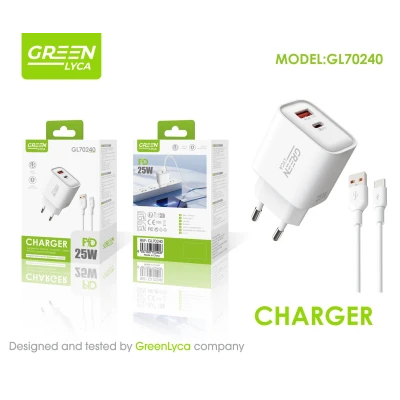 Cargador PD 25W GreenLyca GL70240 con Cable USB-C