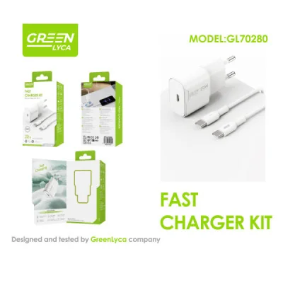 Cargador Rápido 20W USB-C + Cable C-C GreenLyca GL70280