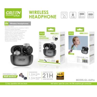 fones de ouvido TWS Green Lyca A6 Pro | Bluetooth 5.3 e 21h