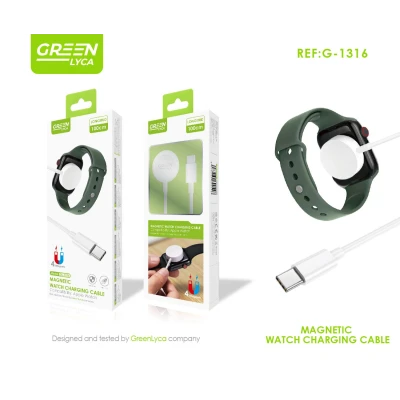 Cabo Carregamento Magnética Apple Watch USB-C 1m Green Lyca
