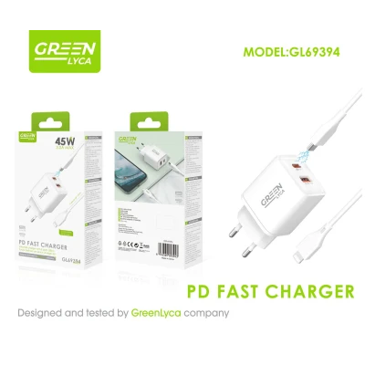 Cargador Rápido 45W USB-C PD + QC 3.0 con Cable Lightning