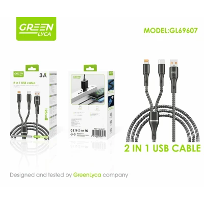 Cable USB 2 en 1 GreenLyca GL69607 3A Lightning y Tipo-C