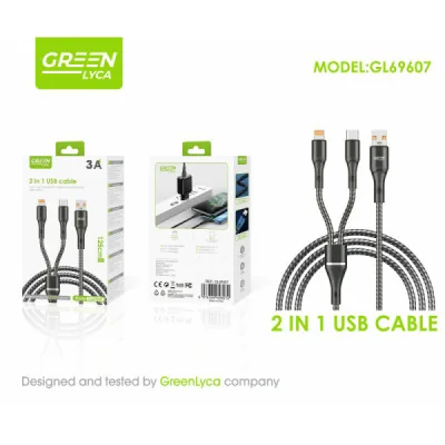 Cable USB 2 en 1 GreenLyca GL69607 3A Lightning y Tipo-C