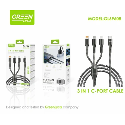 Cabo de carregamento rápido USB-C 3 em 1 (60 W, 1.25m ) para atacado | M2TE...