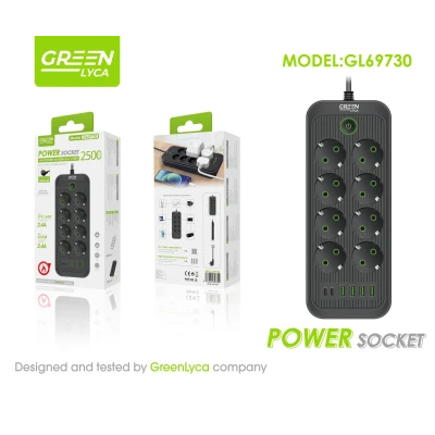 Regleta GreenLyca GL69730 | 8 Tomas + 6 USB | 2500W 2m