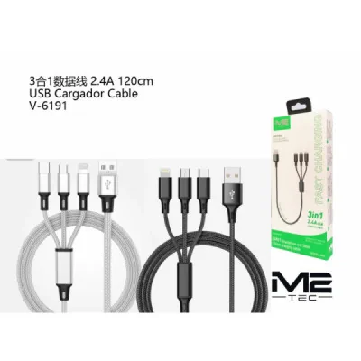 Cable 3 en 1 Carga Rápida 2.4A 120cm V-6191 | M2TEC