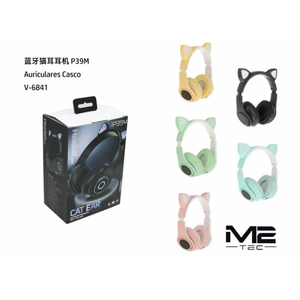 Audífonos Inalámbricos P39M Bluetooth Orejas de Gato con Luz LED
