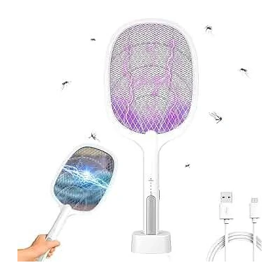Raqueta Mata-Mosquitos 2 en 1 Recargable con Base USB