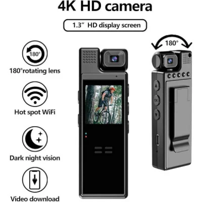 Mini Cámara Corporal 4K con Pantalla 1.3" y Lente 180°