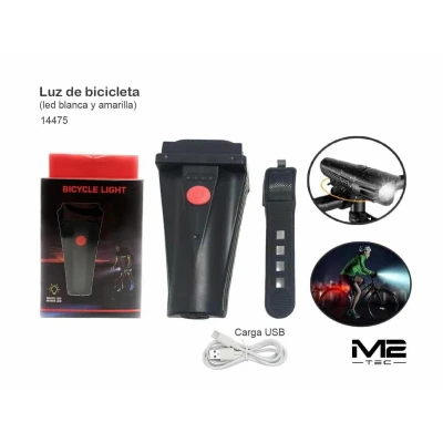 Luz Bicicleta LED Dual USB Blanco y Amarillo Ref. 14475