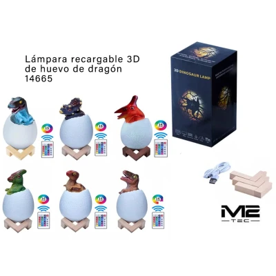 Lámpara LED 3D Huevo de Dinosaurio Recargable 16 Colores