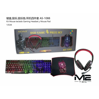 Kit Gaming 4 en 1 AOAS AS-1088 Teclado Ratón Cascos Alfombrilla