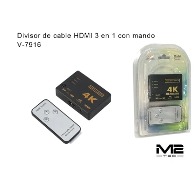 Switch HDMI 3 a 1 4K con Mando a Distancia V-7916