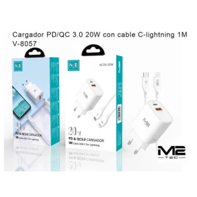 Cargador PD/QC 3.0 20W con Cable USB-C a Lightning V-8057