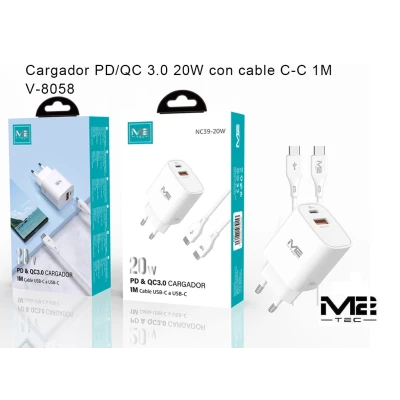 Chargeur USB-C, 20 W, avec câble USB-C vers USB-C | Grossiste M2TEC