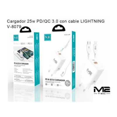 Cargador 25W PD/QC 3.0 con Cable Lightning M2TEC V-8079
