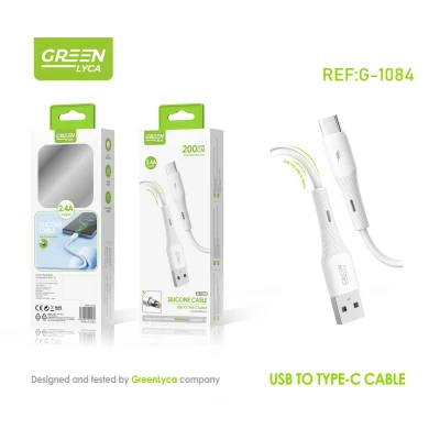 Cabo USB-A para USB-C de silicone, 2.4A, 200cm (carregamento rápido) por metro...