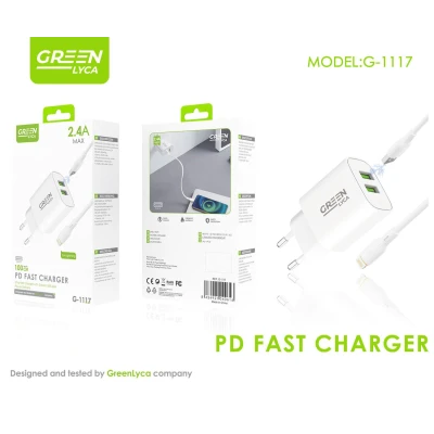Cargador Dual USB 2.4A GreenLyca G-1117 con Cable Lightning