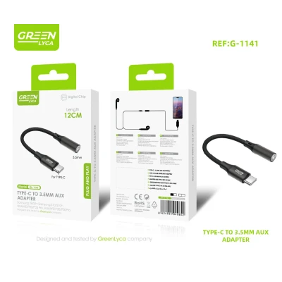 Adaptador USB-C para Jack 3.5mm Green Lyca G-1141 - 12cm