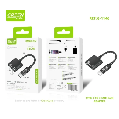 Adaptador USB-C para Jack 3.5mm e Carga Green Lyca G-1146