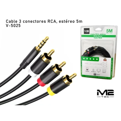 Cable Jack 3.5mm a 3 RCA Estéreo y Vídeo 5m V-5025
