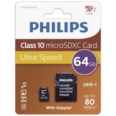 Carte mémoire microSDXC Philips 64 Go classe 10 (MSD) en gros...