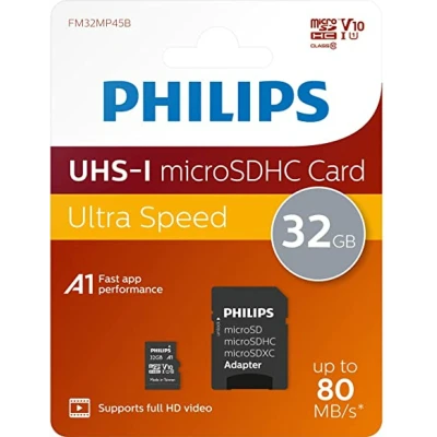 Carte microSD Philips 32 Go Classe 10 avec adaptateur - Vente en gros | M2...