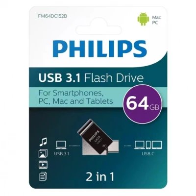 Clé USB 2-en-1 Philips - 64 Go - USB 3.1 et USB-C