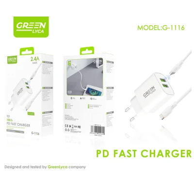 Chargeur double USB 2,4 A avec câble USB-C en gros | M2TEC Grossiste