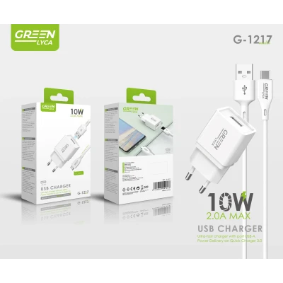 Chargeur USB 10W 2A avec Câble USB-C Green Lyca G-1217