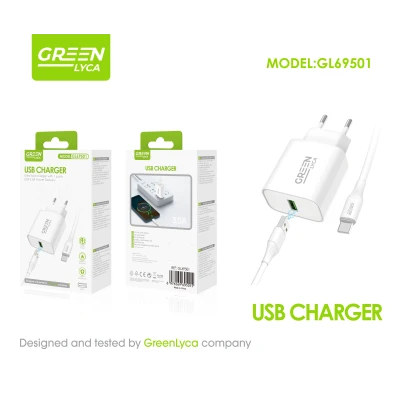 Quick Charger USB-C 3.0A Green Lyca GL69501 with Cable