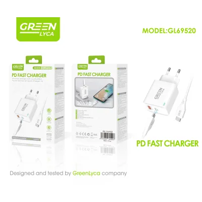 Cargador Rápido 30W PD + QC 3.0 Green Lyca GL69520