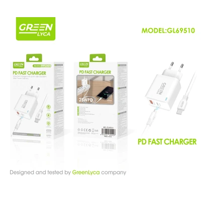 Chargeur rapide 25W PD USB-C/USB-A Green Lyca GL69510