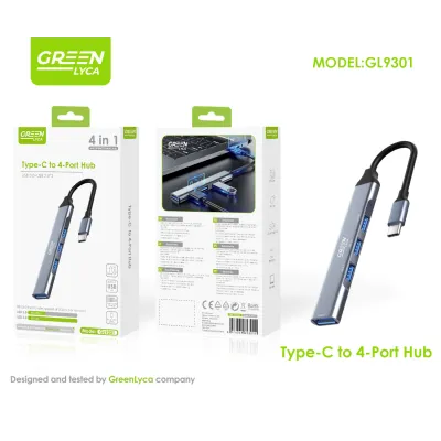 Hub USB-C 4 en 1 Green Lyca GL9301 | USB 3.0 y 2.0