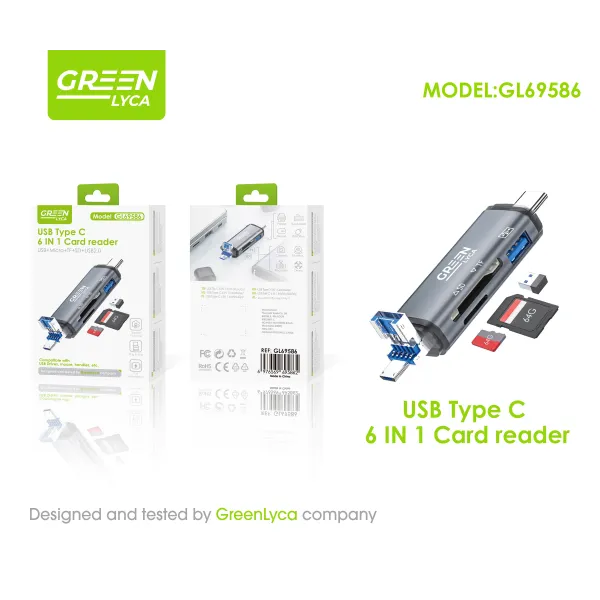 6-in-1 USB to Type-C Card Reader