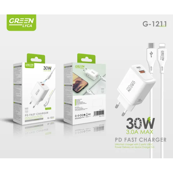 Cargador PD Carga Rápida 30W Multipuerto + Cable  Usb-C a Lightning