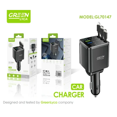 Carregador de carro retrátil 7 em 1 Green Lyca GL70147, 22,5W