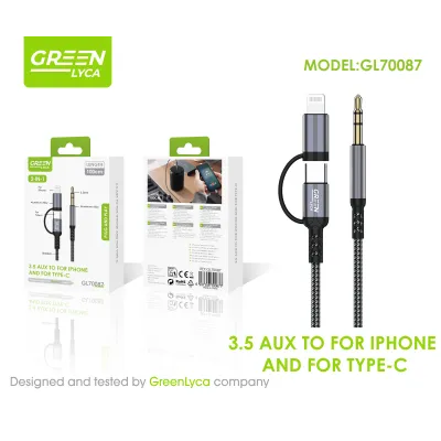 3.5 AUX PARA IPHONE Y PARA TIPO C, Green Lyca GL70087