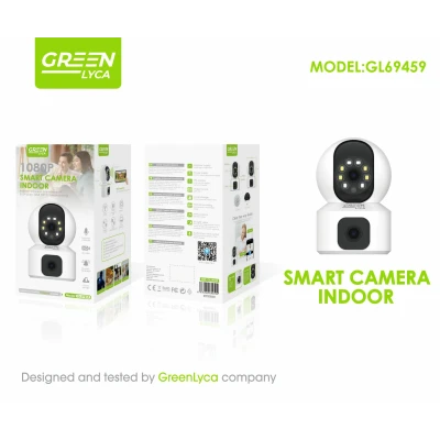 Câmera Wi-Fi sem fio para ambientes internos com rotação horizontal de 355° e inclinação de 60°, resolução 1080p, cor verde, mod