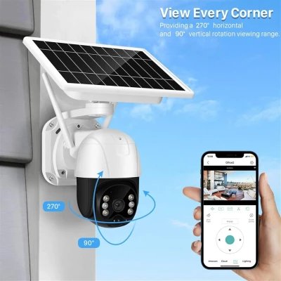 Cámara solar de bajo consumo tipo domo, 4G WiFi, 3MP HD, seguridad solar, cámara IP PTZ para exteriores, alimentada por batería. %category-name%