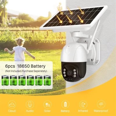 Cámara solar de bajo consumo tipo domo, 4G WiFi, 3MP HD, seguridad solar, cámara IP PTZ para exteriores, alimentada por batería. %category-name%