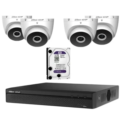 Pacote de videovigilância HD 1080p: gravador, 4 câmeras de 2 MP, disco rígido de 1 TB e acessórios, DAHUA