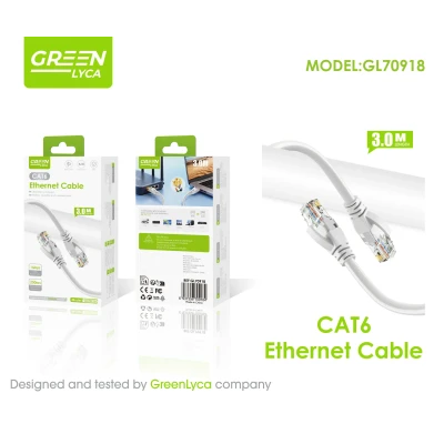 Cabo de rede CAT6 verde Lyca GL70918 3m 1Gbps 250MHz RJ45