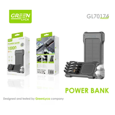 Power Bank Solar 10000mAh Green Lyca GL70174 2.4A 4 Câbles