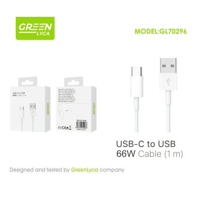 Cabo USB-C para USB-A Verde Lyca 66W 1m | Ref. GL70296