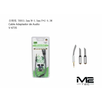 Cable adaptador minijack 3.5 mm TRRS a minijack 3.5 mm hembra TRS, 0.3 m, M2 TECH