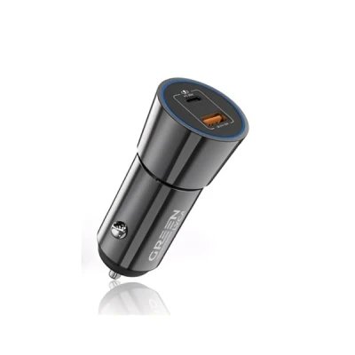 Carregador de carro Green Lyca G-1124 USB 18W + USB-C 20W | Carregador metálico | Grossista M2TEC