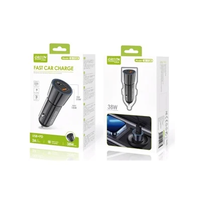 Carregador de carro Green Lyca G-1124 USB 18W + USB-C 20W | Carregador metálico | Grossista M2TEC